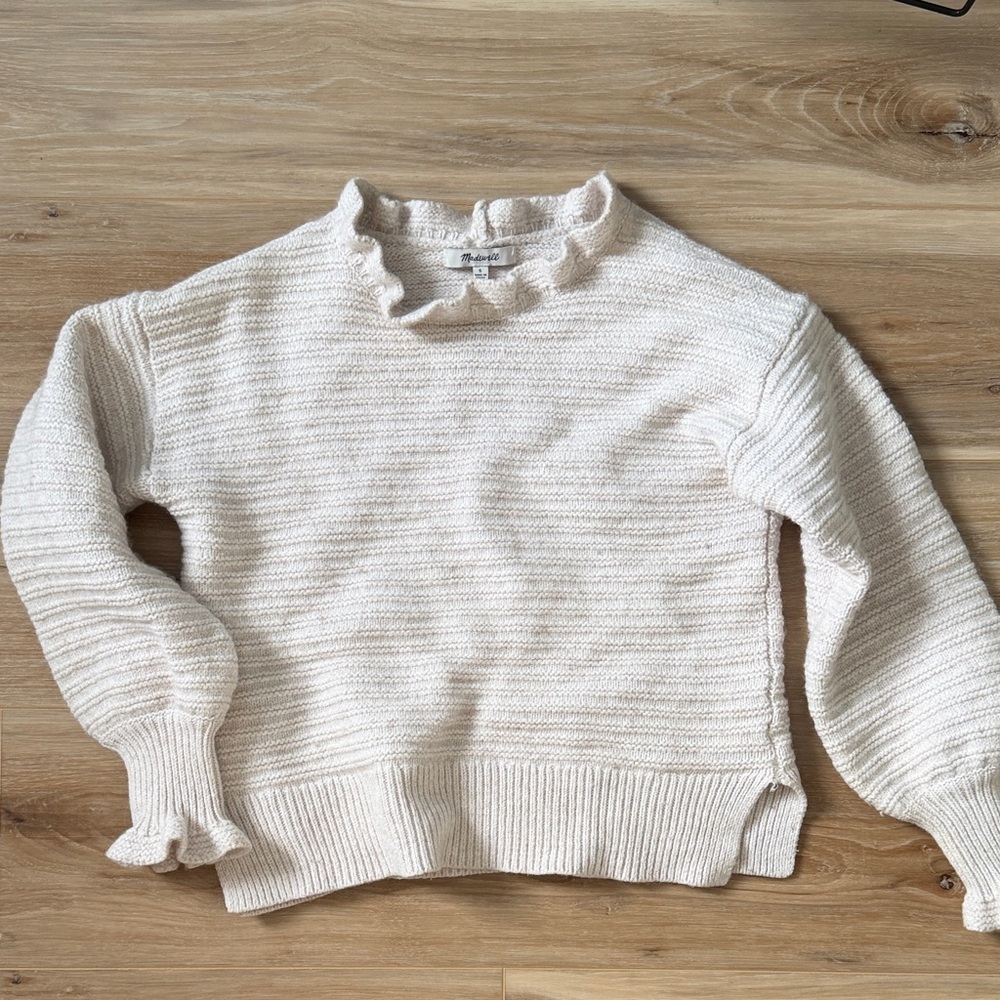 Madewell Ivory Ruffle-Edge Sweater